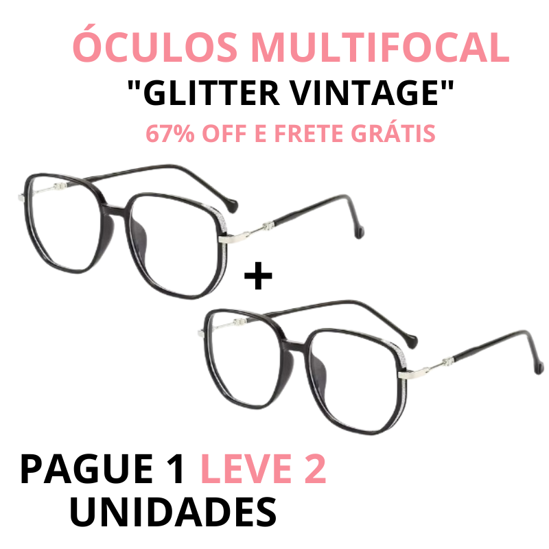 Óculos Glitter Vintage em Moldura Quadrada de Metal para Mulheres Avant Beleza